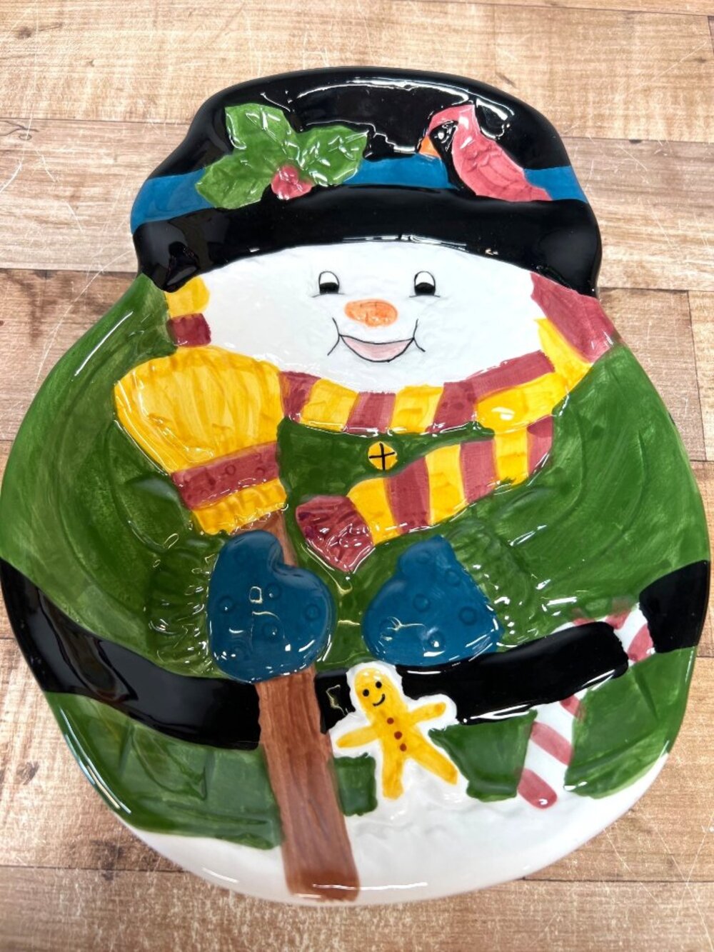 Snowman Ceramic Holiday Plate Hand-Painted Multicolor By World Link Group